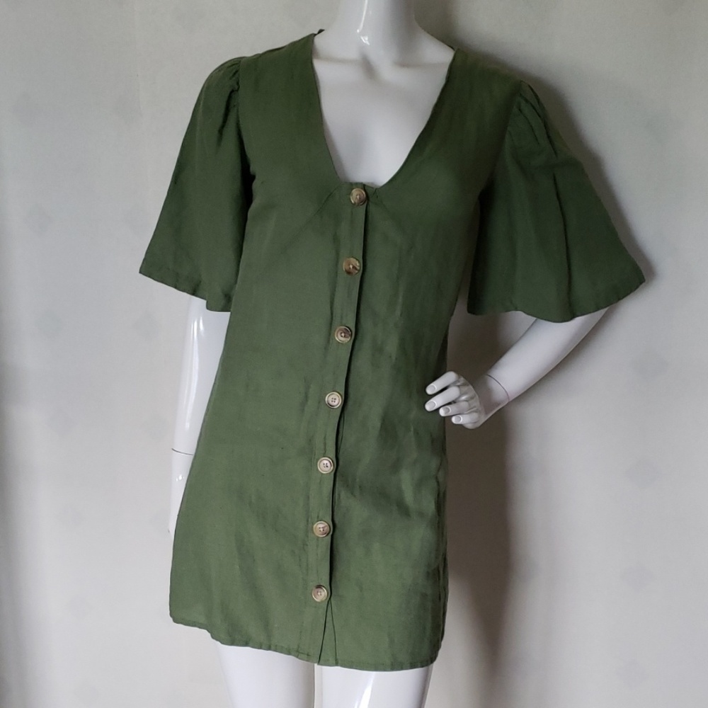 TOPSHOP angel dolman sleeve green linen button dr…